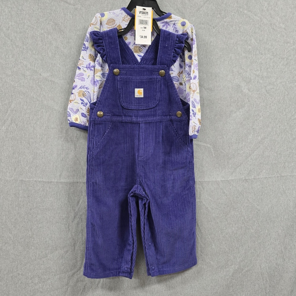 Carhartt Girls‎ Purple Corduroy Overalls and Pumpkin Bodysuit Set 18M